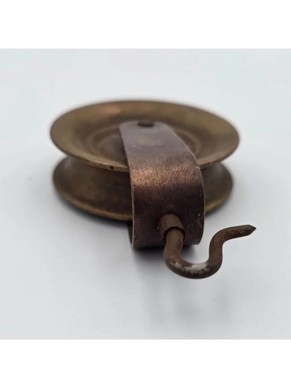Antique Dutch Clock Brass & Copper Metal Pulley With Hook